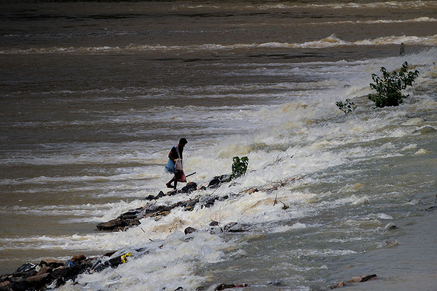 Locals fish in the overflowing waters of the Daya river on the outskirts of Bhubaneswar, following release of water from the Hirakud Dam on the Mahanadi river after heavy rainfall
Image: STR/NurPhoto via Getty Images