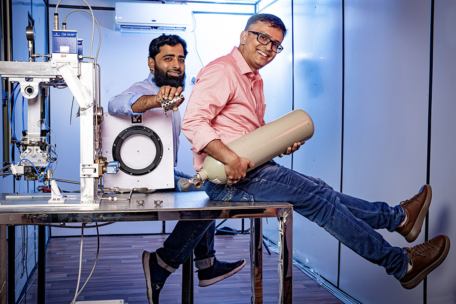 Arindrajit Chowdhury (right)at IIT-Bombay and his student Tausif Shaikh, Cofounders, Inspecity Space Laboratories Image: Mexy Xavier