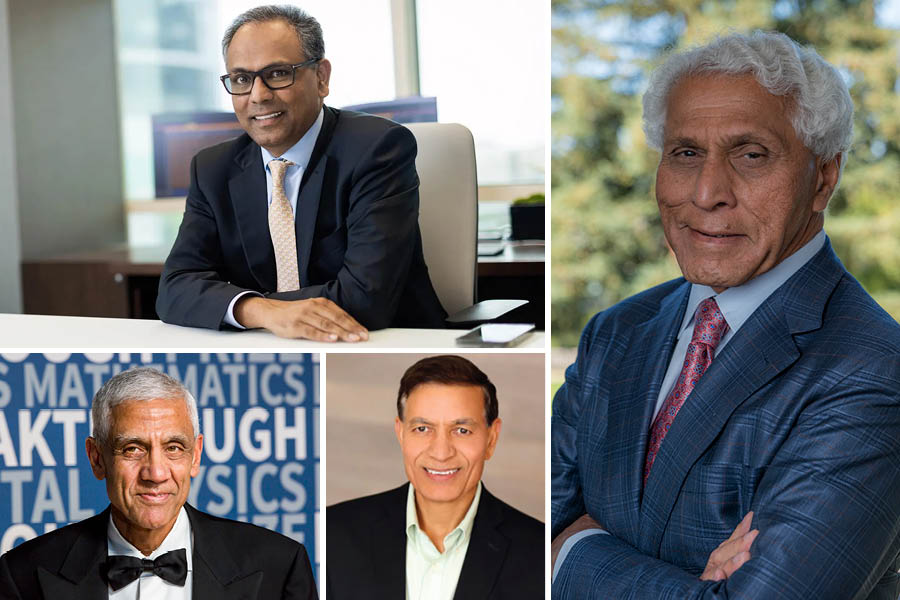 	(Top) (From L to R): Rajiv Jain, founder, GQG Partners; Romesh T Wadhwani, chairman, Symphony AI. (Bottom) (From L to R): Vinod Khosla, founder, Khosla Ventures; Jay Chaudhry, CEO, Zscaler. Image (Vinod Khosla): Kim Kulish/Corbis via Getty Images