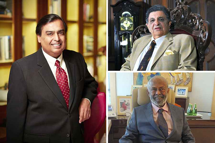 (Clockwise from left) Mukesh Ambani, Cyrus Poonawalla and Shiv Nadar