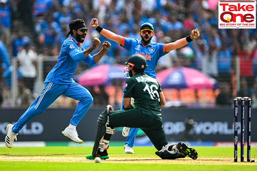 India's Ravindra Jadeja (left) appeals against Pakistan's Mohammad Rizwan (in green) during the 2023 ICC Men's Cricket World Cup match between India and Pakistan in Ahmedabad. As the sport makes it to the LA Olympics in 2028, the IOC will hope to cash in on such storied rivalries from the subcontinent  Image: Sajjad Husssain / AFP 