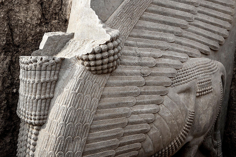 

A 2,700-year-old alabaster sculpture of the winged Assyrian deity Lamassu was found largely intact despite its large dimensions. Image: Zaid-Al-Obeidi / AFP©