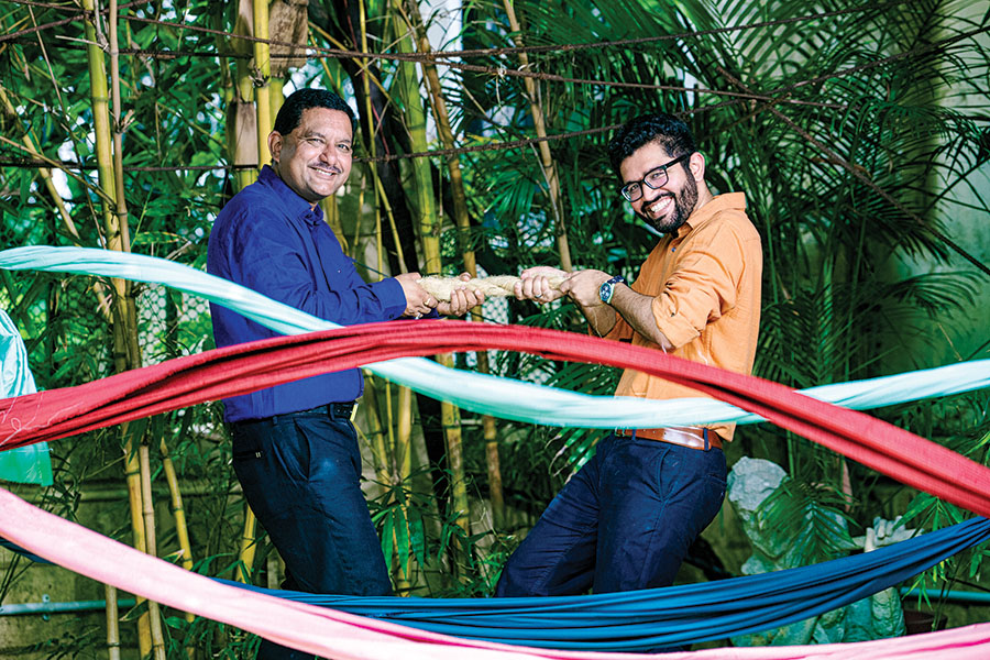 (From left) Father and son duo Jigesh and Abhishek Shah have been working on introducing newer fabrics, including hemp, bamboo and hemp corduroys
