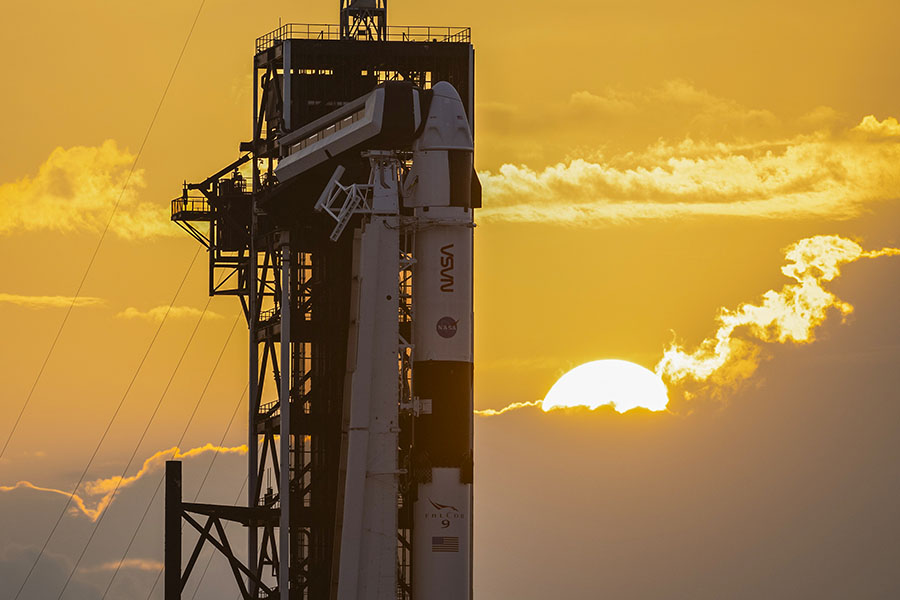 A SpaceX Falcon 9 rocket with the company's Dragon spacecraft on top is seen at sunset on the launch pad at Launch Complex 39A as preparations continue for the Crew-7 mission, on August 23, 2023, at NASA's Kennedy Space Center in Cape Canaveral, Florida.
Image: Joel Kowsky/NASA via Getty Images 