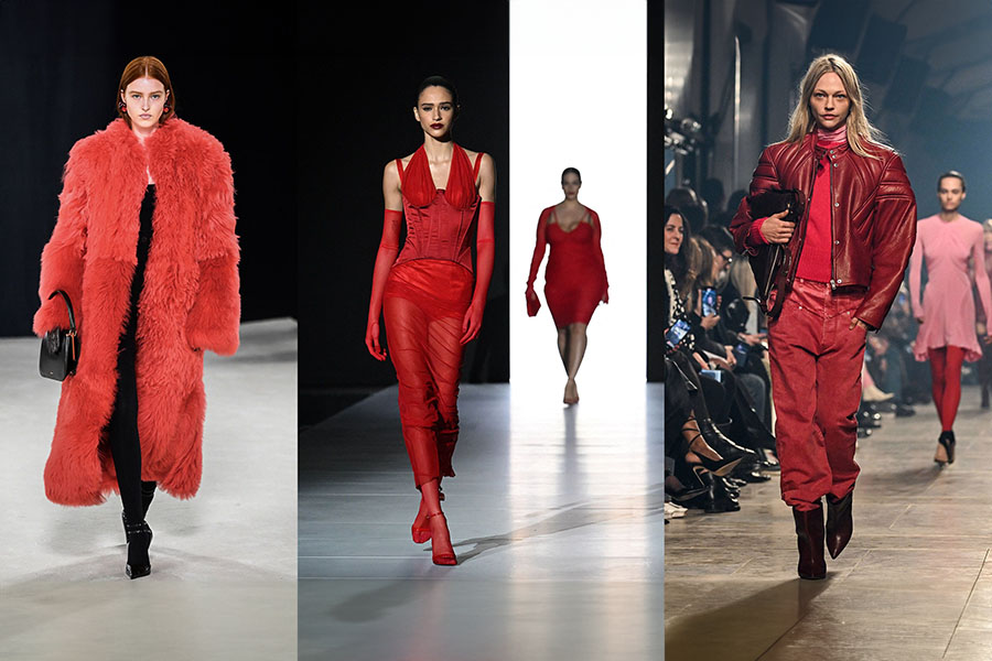 Red was in the spotlight on the catwalks of Ferragamo, Dolce & Gabbana and Isabel Marant.Image: Marco BERTORELLO / Miguel MEDINA / Emmanuel DUNAND / AFP