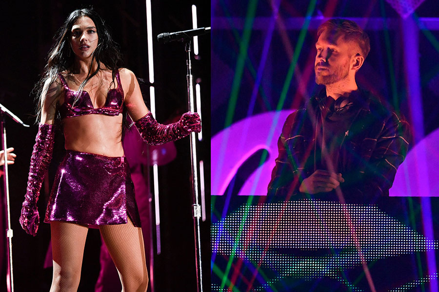 Dua Lipa (L) and Calvin Harris (R) are among the artists likely to appear on charts for the year of 2023, according to a study. Image: ANGELA WEISS / AFP
