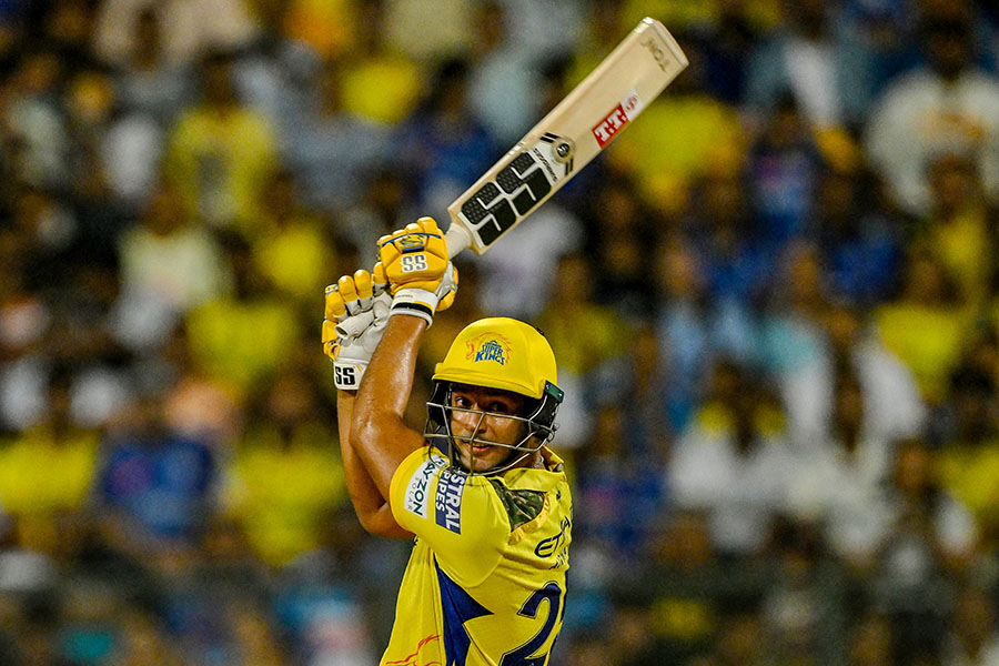 Chennai Super Kings' Shivam Dube plays a shot during the Indian Premier League (IPL) Twenty20 cricket match between Mumbai Indians and Chennai Super Kings at the Wankhede Stadium in Mumbai on April 14, 2024. 
Image: Indranil Mukherjee / AFP 