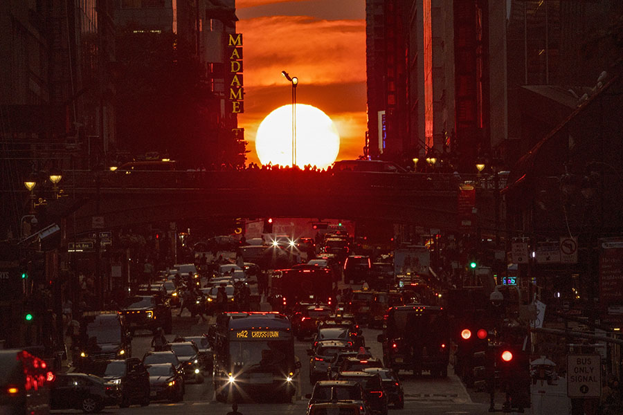 Manhattanhenge in New York City, United States. Image credit: Photo by Gary Hershorn/Getty Images