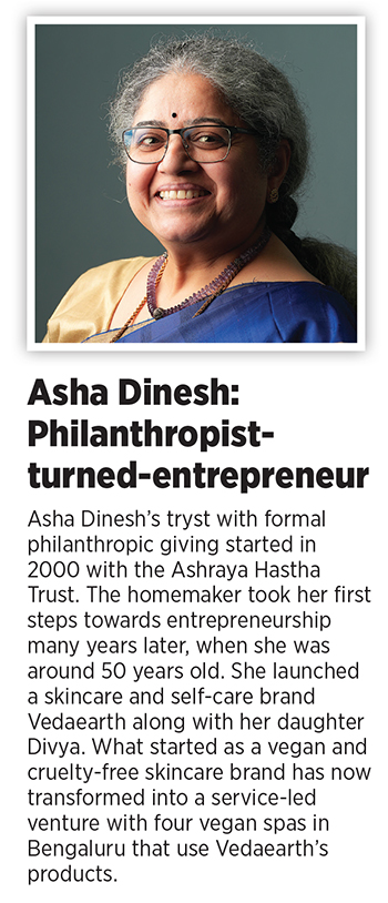 (From left) Deeksha Dinesh, Asha Dinesh, K Dinesh and Divya Dinesh, channelise their philanthropy through the Ashraya Hastha Trust
Image:Selvaprakash Lakshmanan for Forbes India