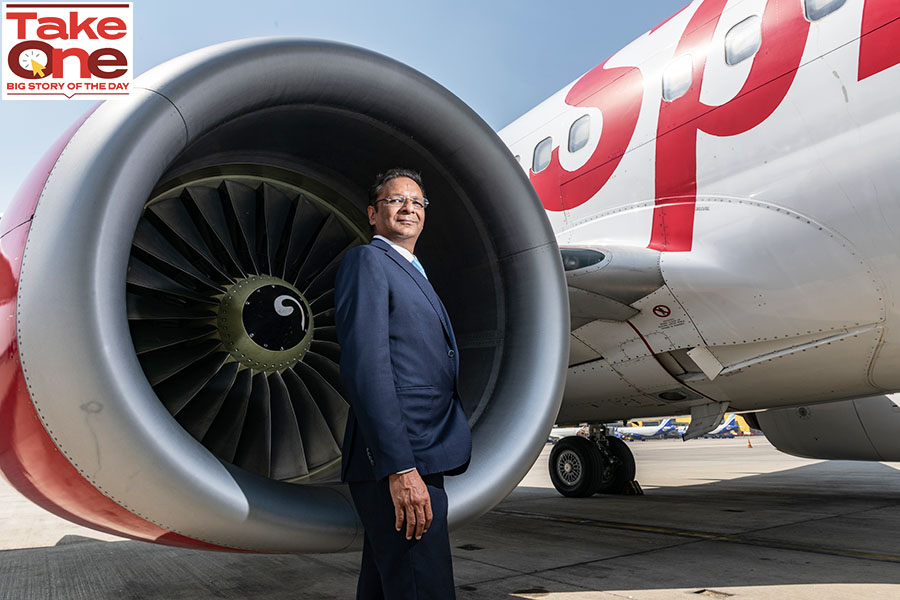 Ajay Singh, Chairman & Managing Director, Spicejet with Boeing 737 at the IGI airport, New Delhi, India.
Image: Amit Verma