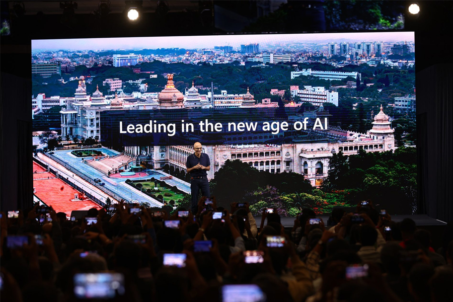 Microsoft Chairman and CEO Satya Nadella’s address to 1,100 developers and technology leaders at the Microsoft AI Tour in Bengaluru on 7th Feb 2024.Image: Courtesy Microsoft