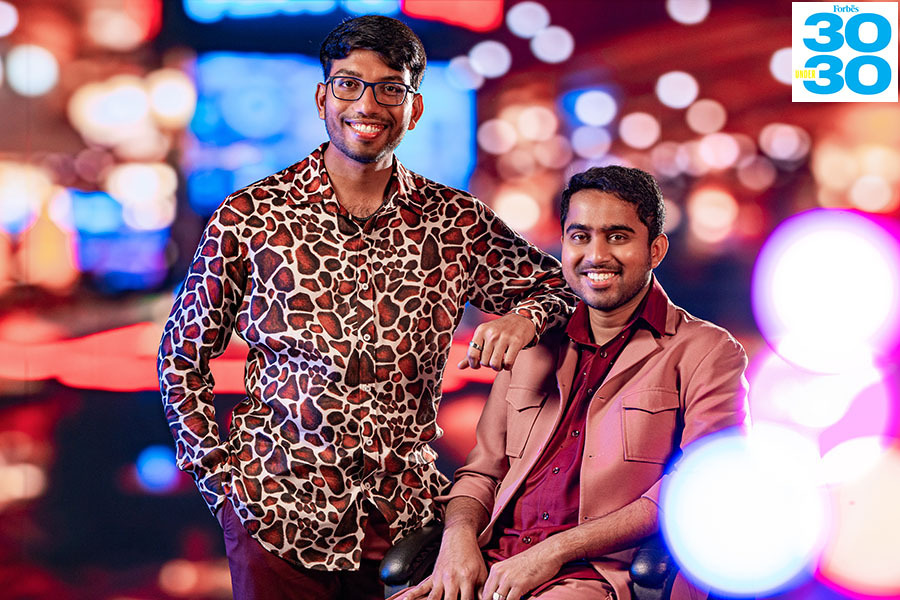 (From left) Anupam Pedarla, co-founder and COO, and Sashank Reddy, co-founder and head of student experience, NxtWave. Image: Mexy Xavier; Directed By: Kapil Kashyap; ANUPAM - Outfit: NM Design Studio, Shay Studio; Jewellry: Drip Project; SASHANK - Outfit: Ashay New Delhi; Jewellry: Inox Jewellery; Styled By: Zainab Shakir; Assistant Stylists: Mannat Bhalla, Samridh Gupta