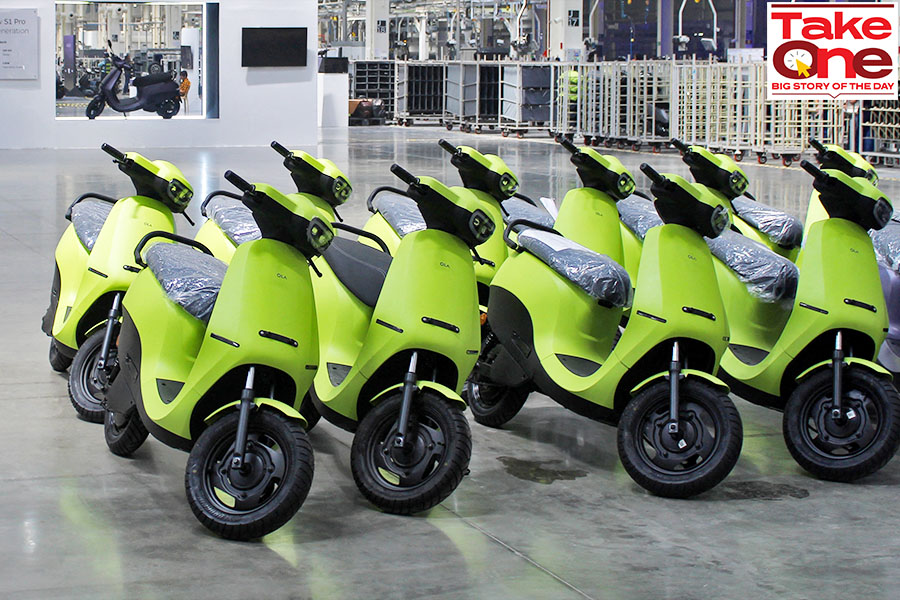 Ola Electric's S1 Air e-scooters at their manufacturing facility in Pochampalli in Tamil Nadu, India.
Image: VarunVyas Hebbalalu / Reuters