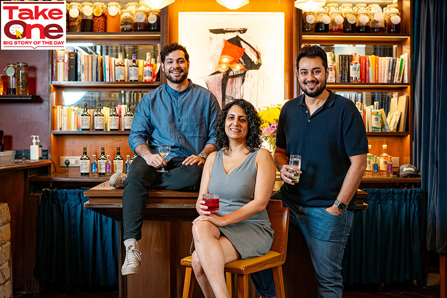 (From L to R): Vidur Gupta, Sakshi Saigal, and Rahul Mehra, co-founders, Third Eye Distillery. Image: Bajirao Pawar for Forbes India; Location: The Bombay Canteen, Mumbai 