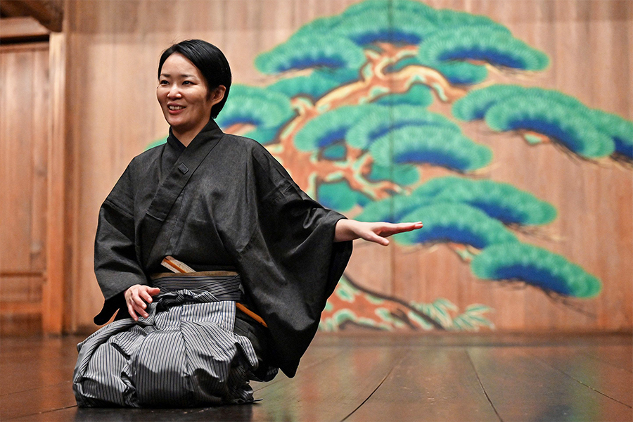 Mayuko Kashiwazaki speaking during an interview with AFP following a rehearsal for the principle role in 