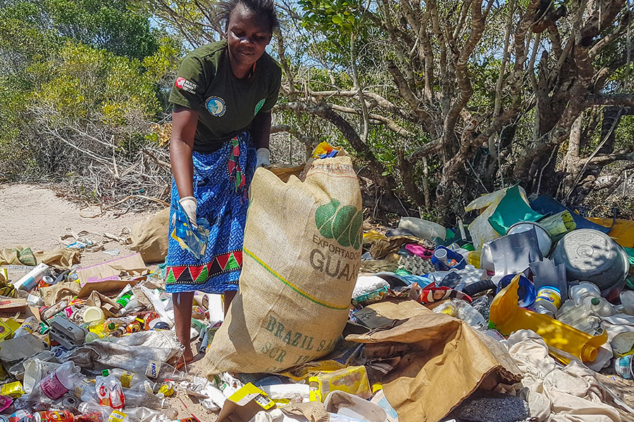 Thirty-three-year-old Fauzia Vilanculos is one of the waste collectors on the island of Benguerra in Mozambique. Image: Khursheed Dinshaw