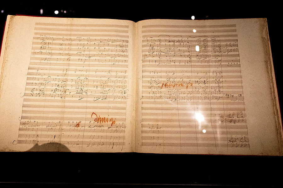 A manuscript from the Symphony No. 9 in D minor, op, 125 by German composer Ludwig van Beethoven on display at Theatermuseum in Vienna. Image credit: Joe Klamar / AFP©