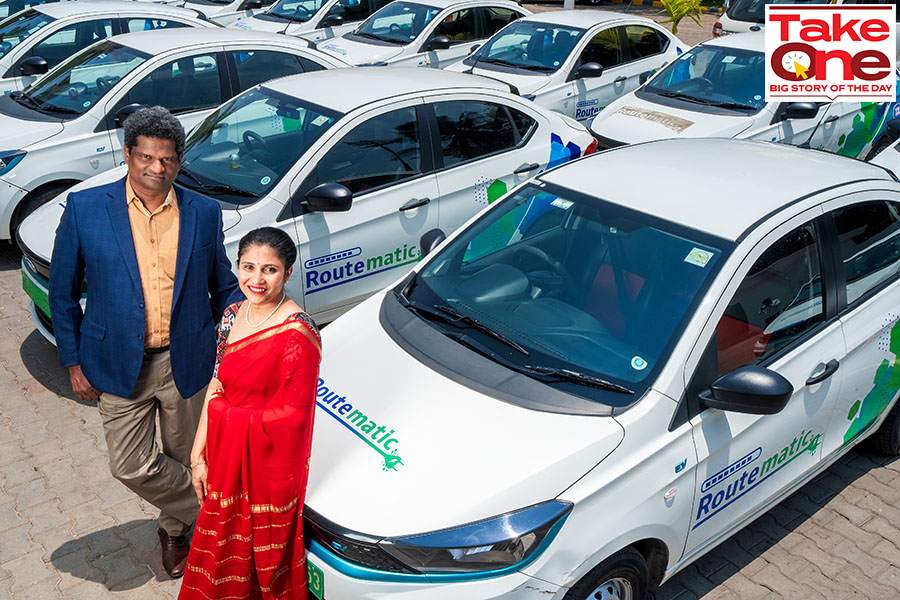 (L to R) Sriram Kannan, Founder & CEO and Kavitha Ramachandra Gowda, Co-founder and Executive Director of Routematic. Image: Selvaprakash Lakshmanan for Forbes India